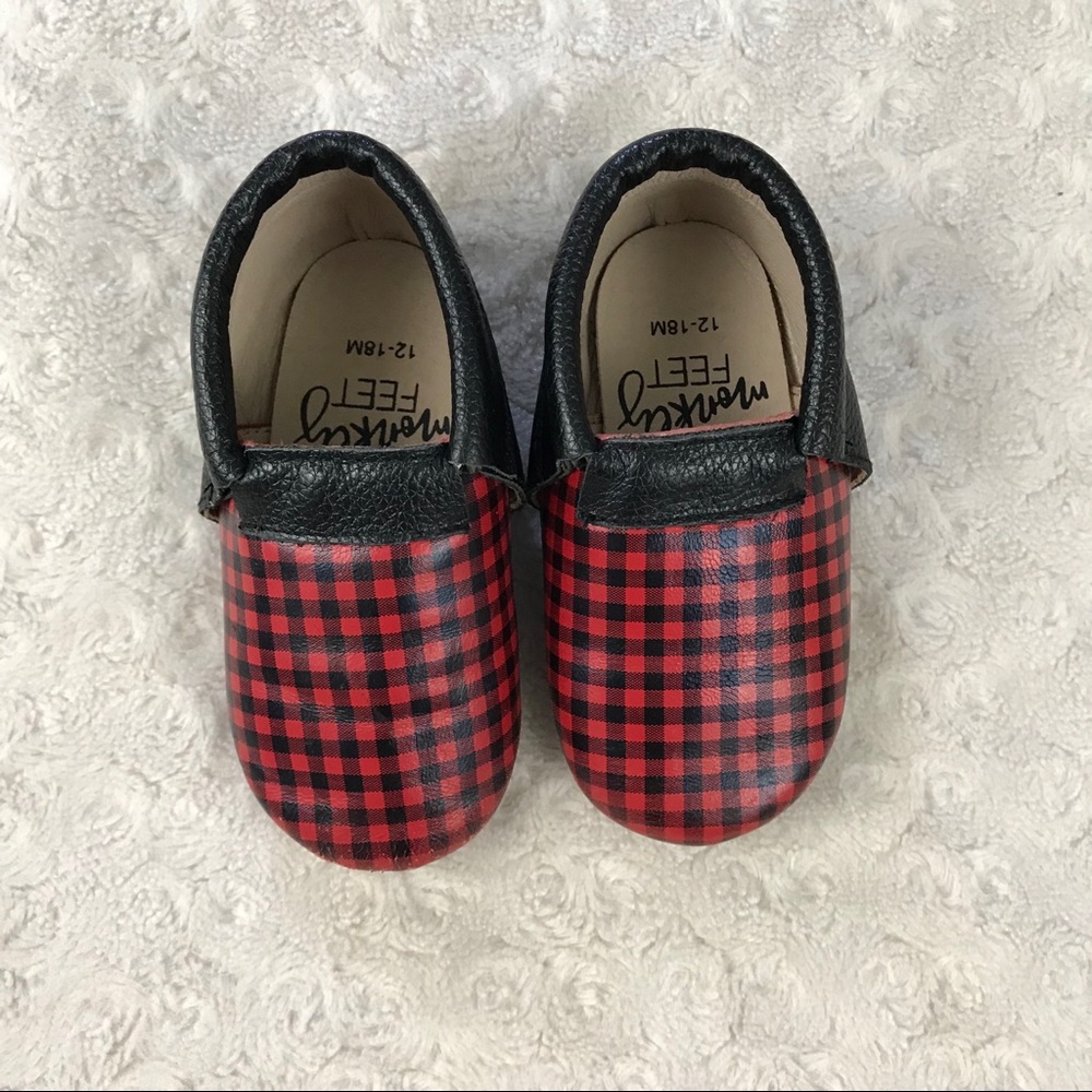 Monkey Feet Buffalo Plaid Shoes 12-18 Months Red